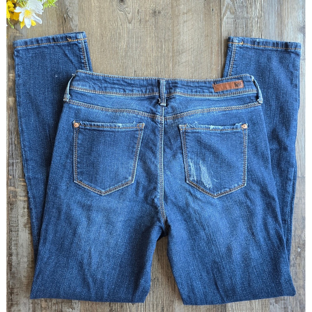 LEI Juniors Dark Wash Distressed Ripped Skinny‎ Jeans Size 7 Regular Denim